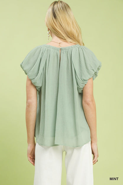 Umgee Crinkle Flutter Sleeve Peasant Top - Bitsy Gypsy Boutique