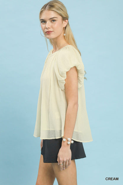 Umgee Crinkle Flutter Sleeve Peasant Top - Bitsy Gypsy Boutique