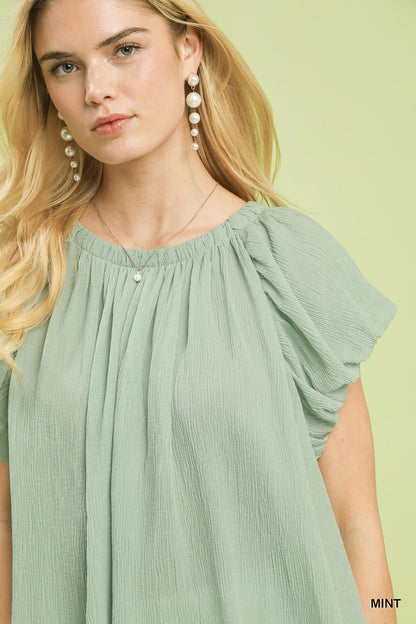 Umgee Crinkle Flutter Sleeve Peasant Top - Bitsy Gypsy Boutique