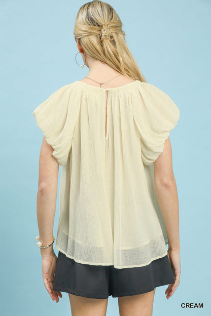 Umgee Crinkle Flutter Sleeve Peasant Top - Bitsy Gypsy Boutique