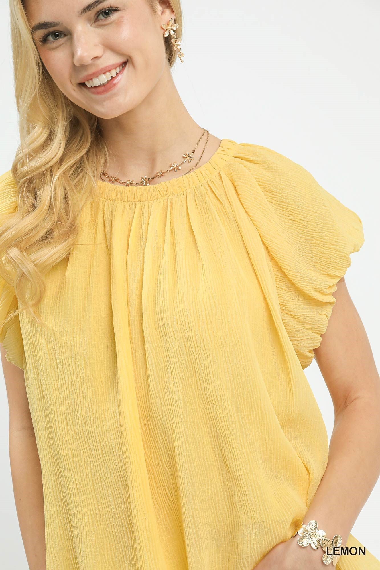 Umgee Crinkle Flutter Sleeve Peasant Top - Bitsy Gypsy Boutique