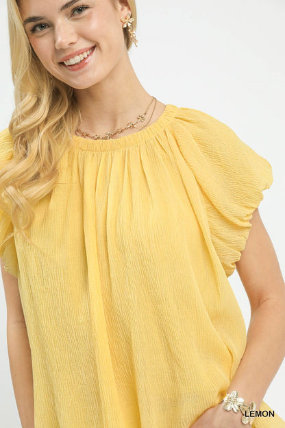 Umgee Crinkle Flutter Sleeve Peasant Top - Bitsy Gypsy Boutique