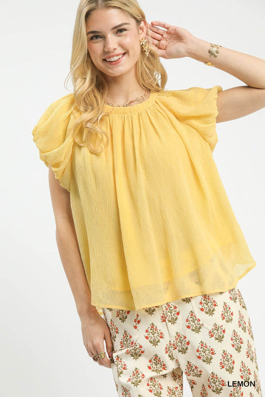 Umgee Crinkle Flutter Sleeve Peasant Top - Bitsy Gypsy Boutique