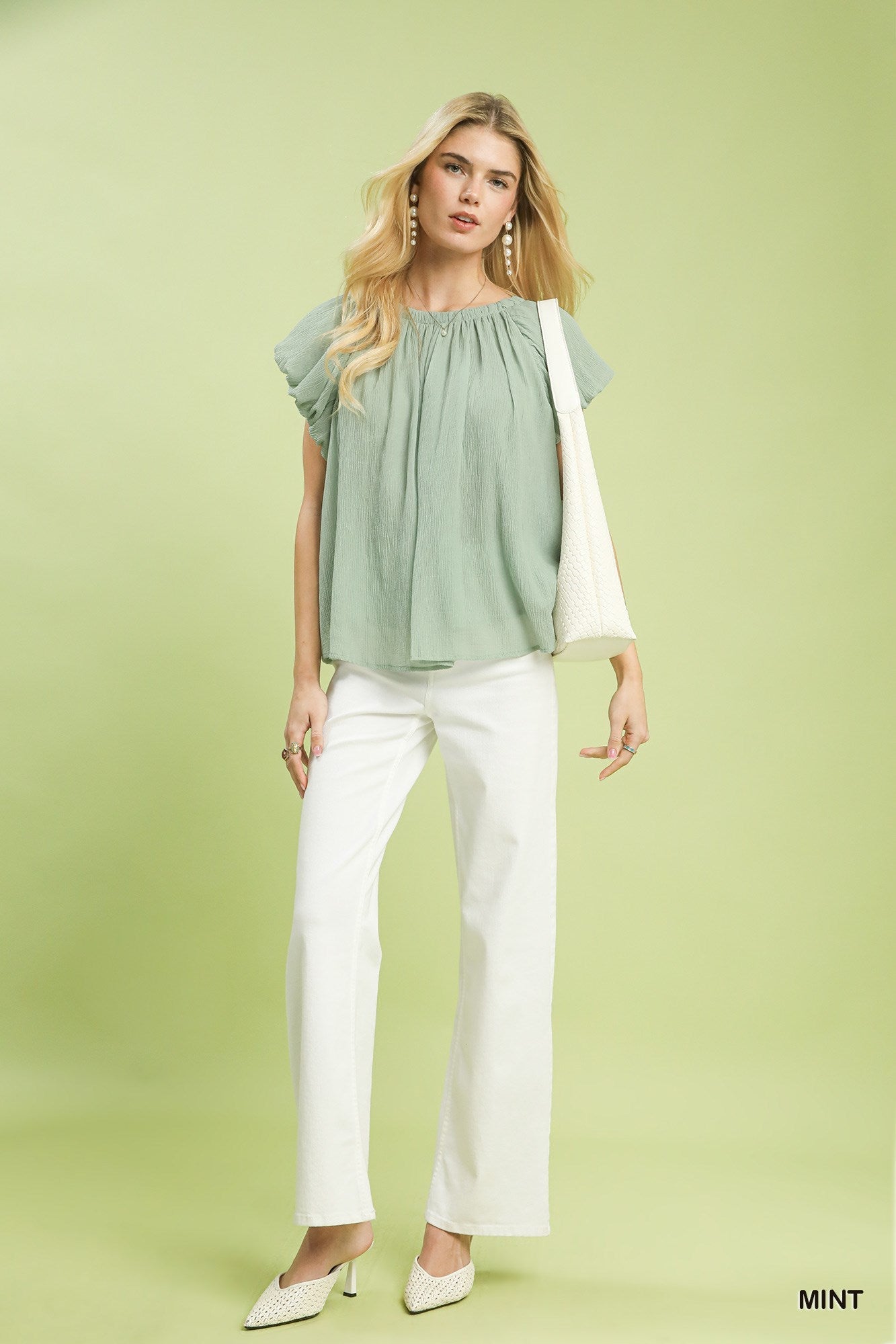 Umgee Crinkle Flutter Sleeve Peasant Top - Bitsy Gypsy Boutique