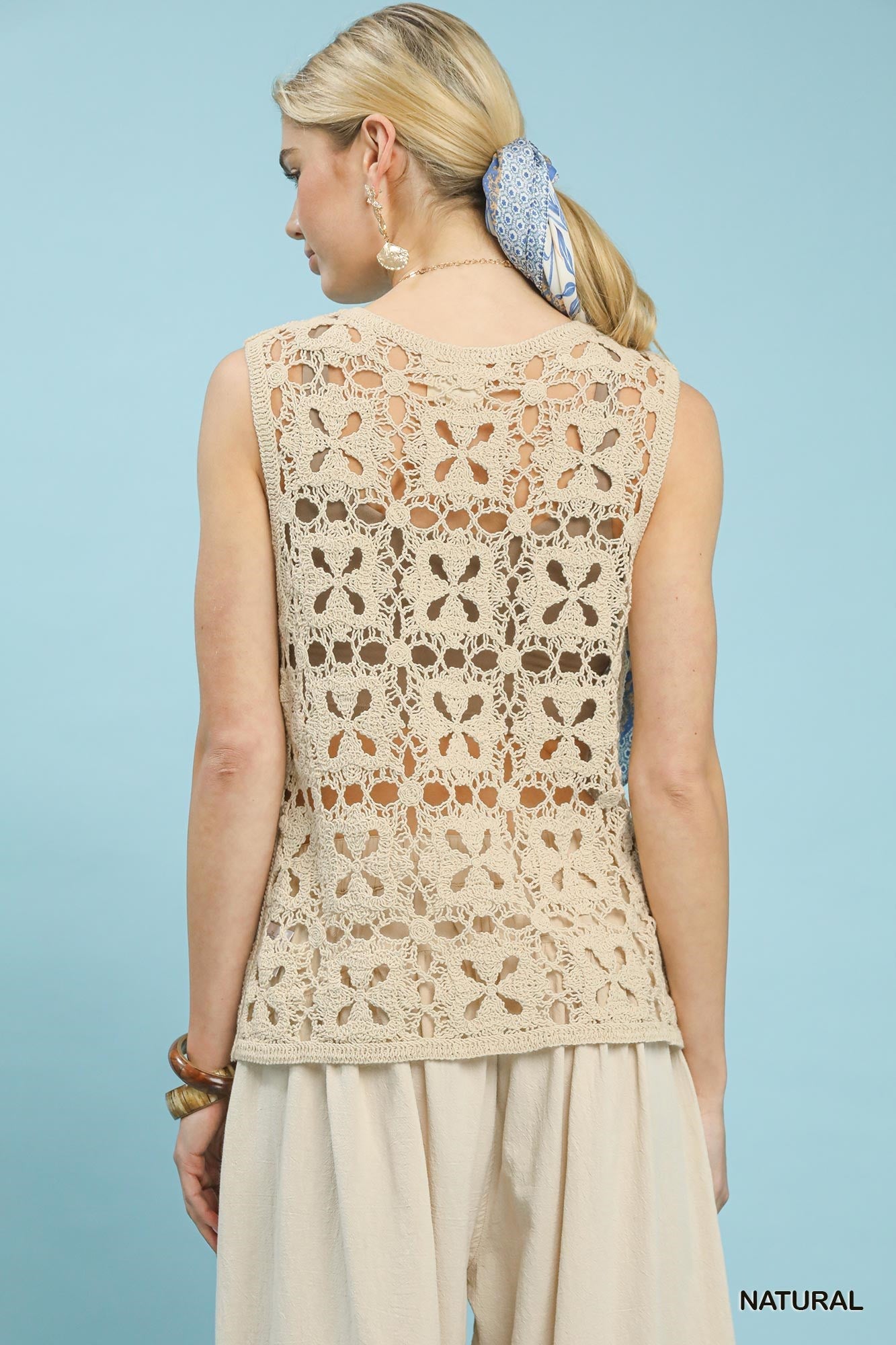 Umgee Crochet Flower Motif Sleeveless Tank Top - Bitsy Gypsy Boutique