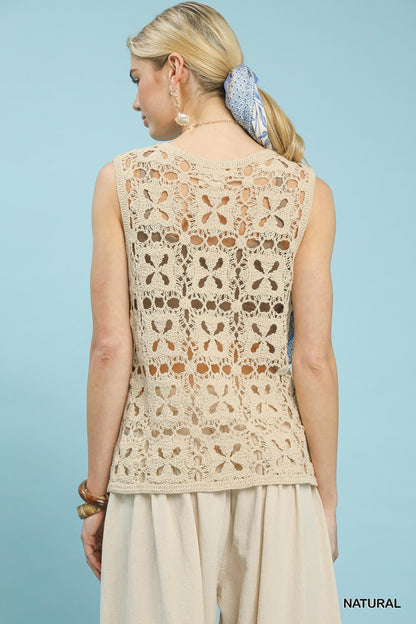 Umgee Crochet Flower Motif Sleeveless Tank Top - Bitsy Gypsy Boutique