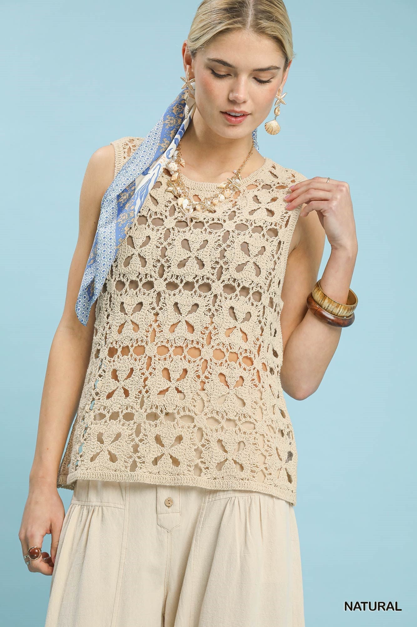 Umgee Crochet Flower Motif Sleeveless Tank Top - Bitsy Gypsy Boutique