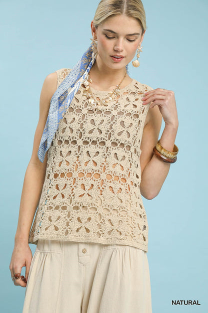 Umgee Crochet Flower Motif Sleeveless Tank Top - Bitsy Gypsy Boutique
