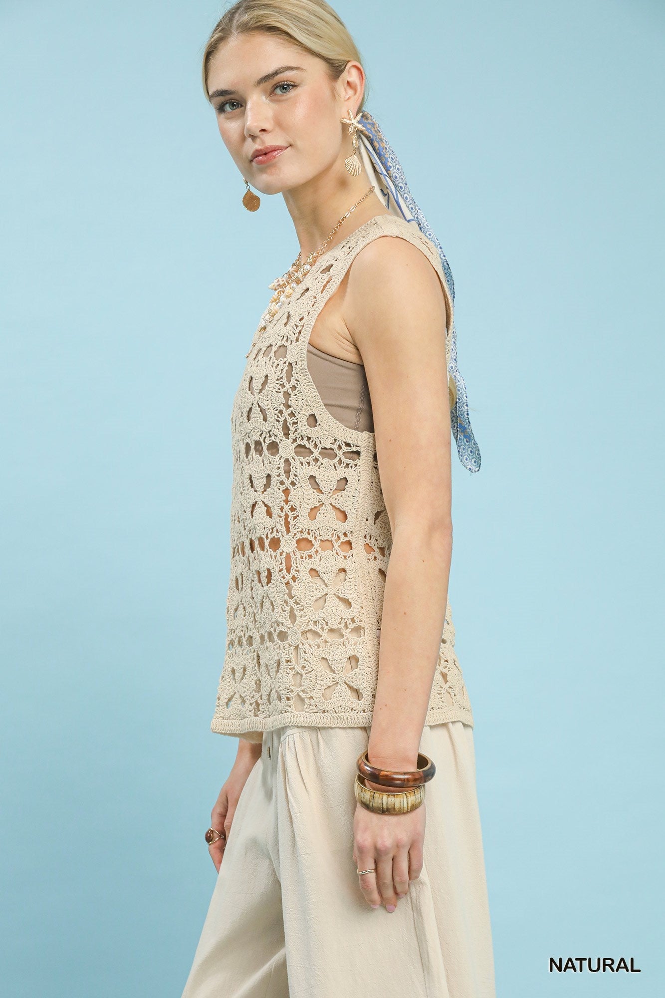 Umgee Crochet Flower Motif Sleeveless Tank Top - Bitsy Gypsy Boutique
