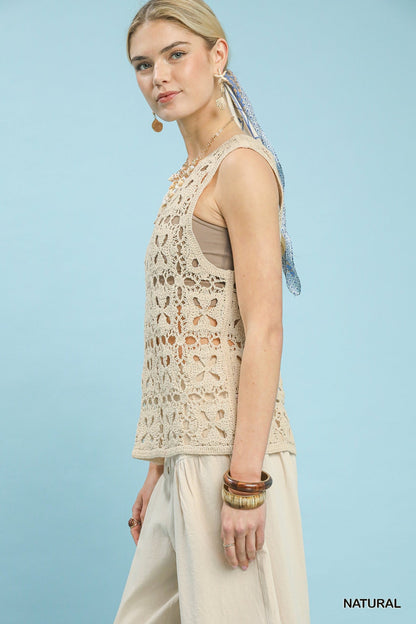 Umgee Crochet Flower Motif Sleeveless Tank Top - Bitsy Gypsy Boutique