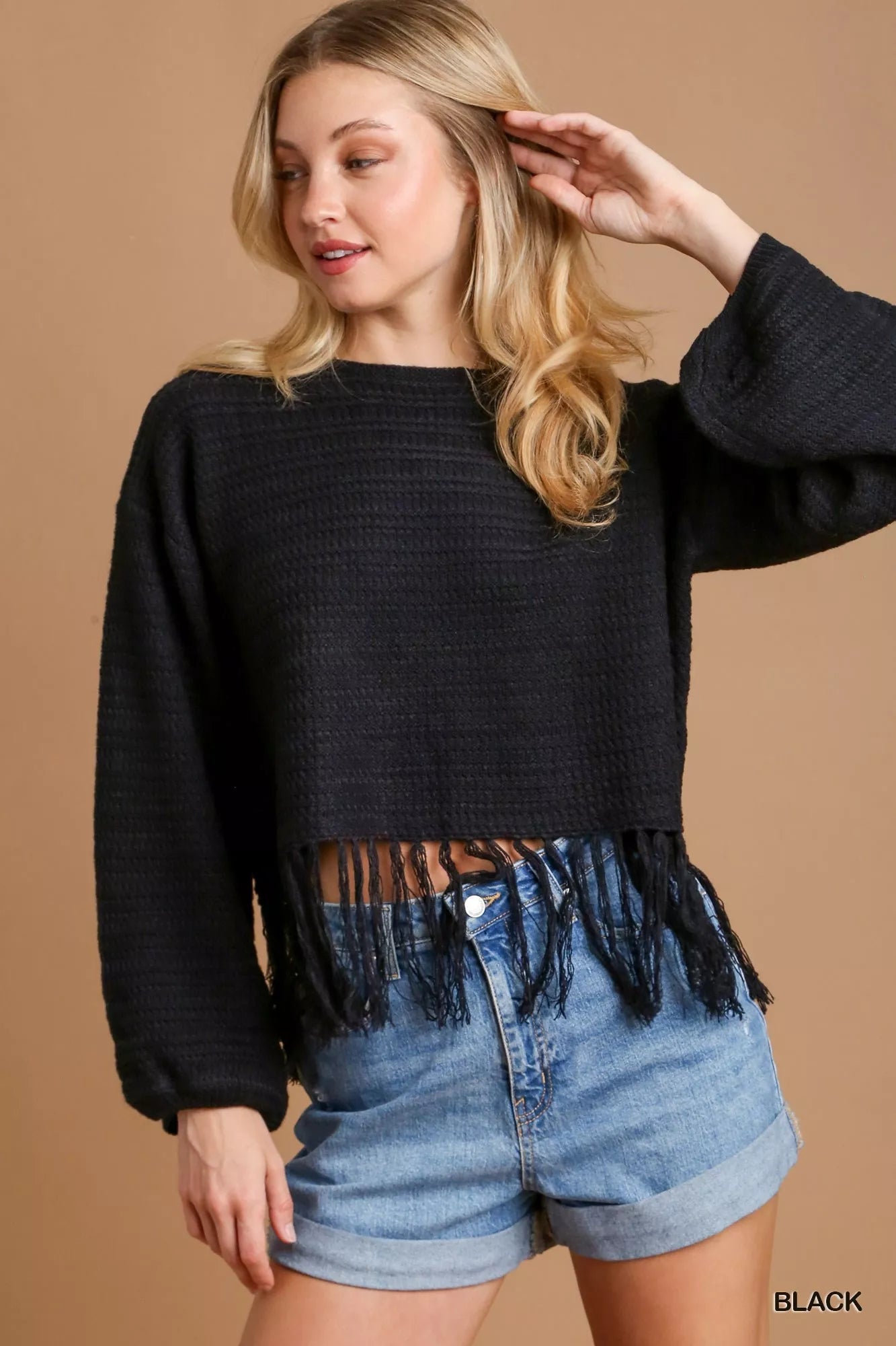 Umgee Crochet Knit Crop Top with Frey Hem - Bitsy Gypsy Boutique