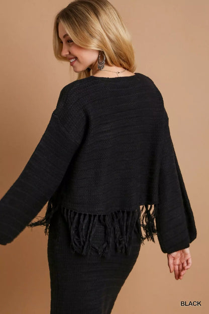 Umgee Crochet Knit Crop Top with Frey Hem - Bitsy Gypsy Boutique