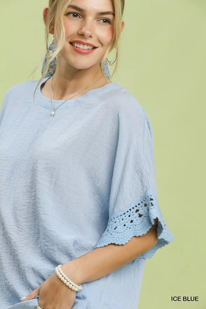 Umgee Crochet Trim Flutter Sleeve Top - Bitsy Gypsy Boutique