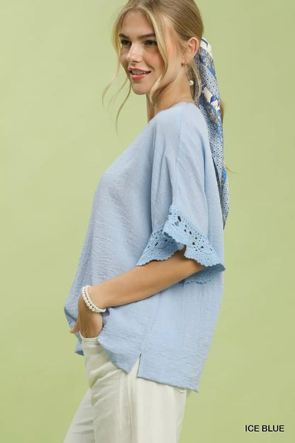Umgee Crochet Trim Flutter Sleeve Top - Bitsy Gypsy Boutique