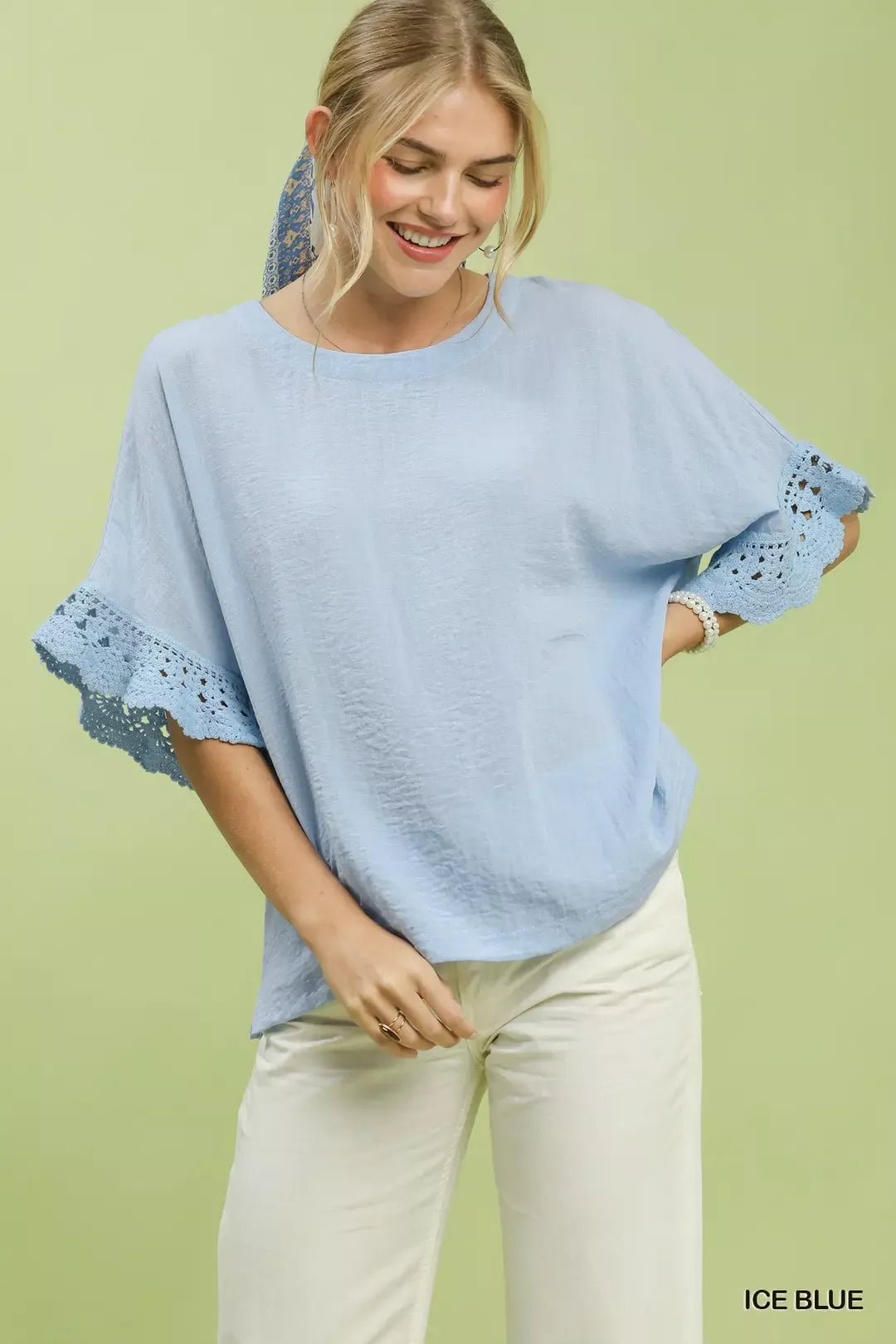 Umgee Crochet Trim Flutter Sleeve Top - Bitsy Gypsy Boutique