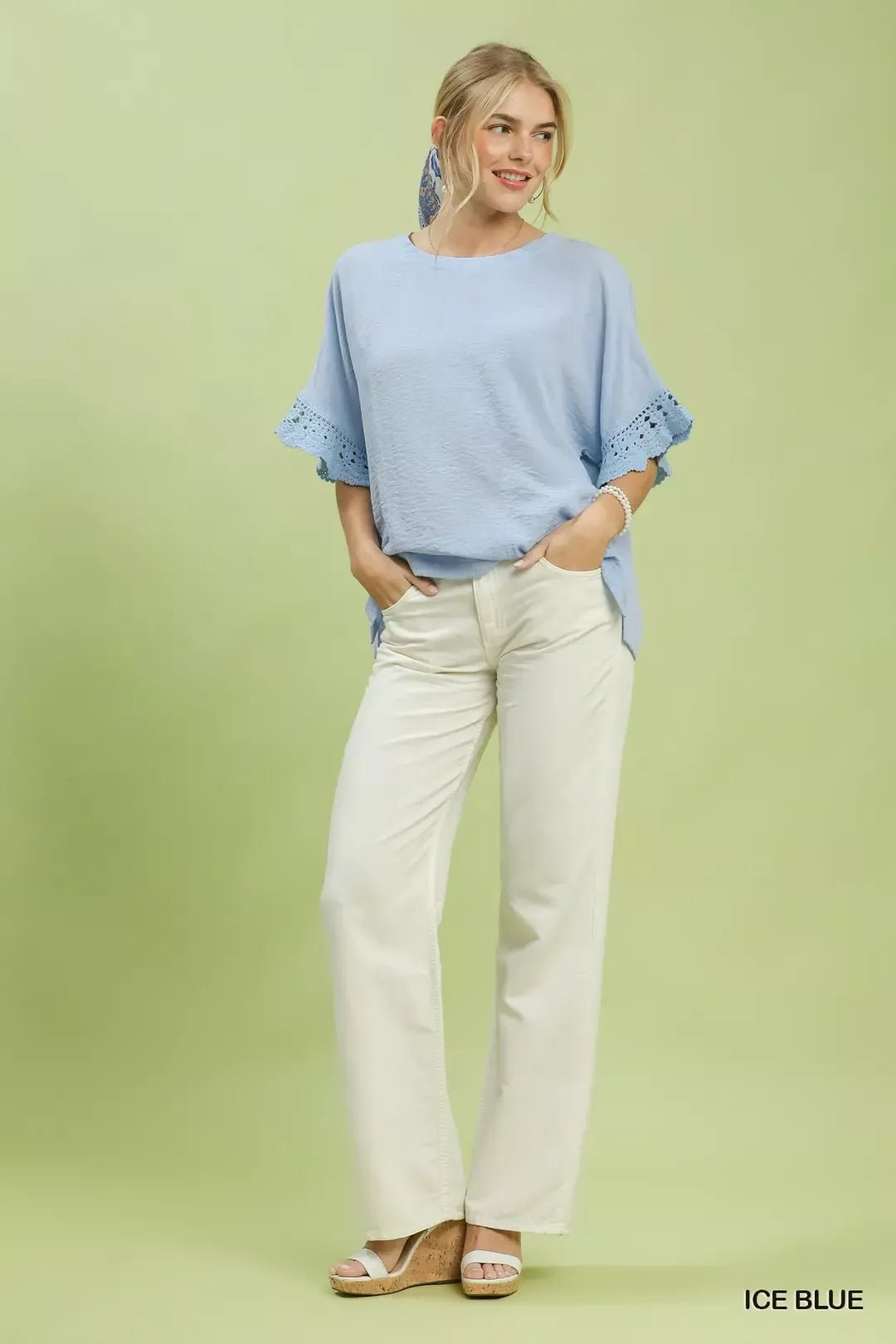 Umgee Crochet Trim Flutter Sleeve Top - Bitsy Gypsy Boutique
