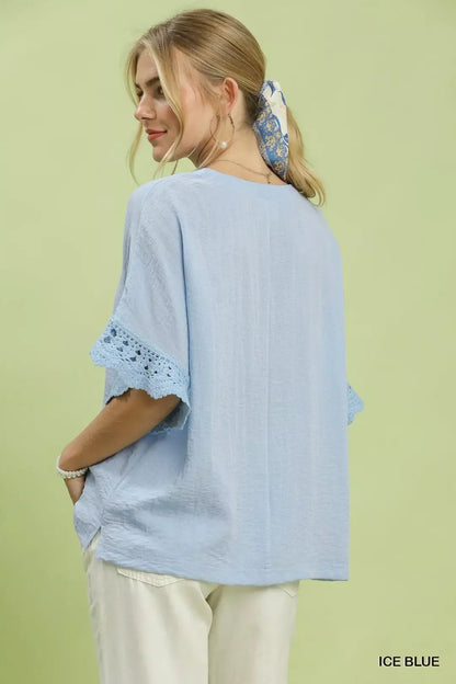 Umgee Crochet Trim Flutter Sleeve Top - Bitsy Gypsy Boutique