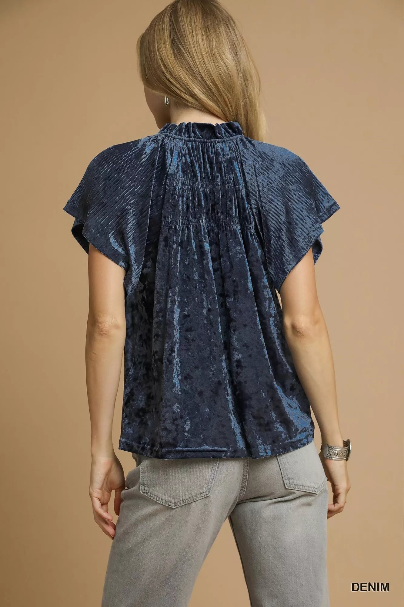 Umgee Crushed Velvet Pleated Blouse - Bitsy Gypsy Boutique