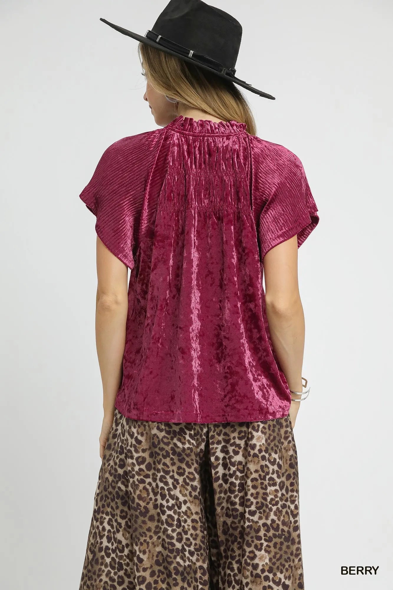 Umgee Crushed Velvet Pleated Blouse - Bitsy Gypsy Boutique