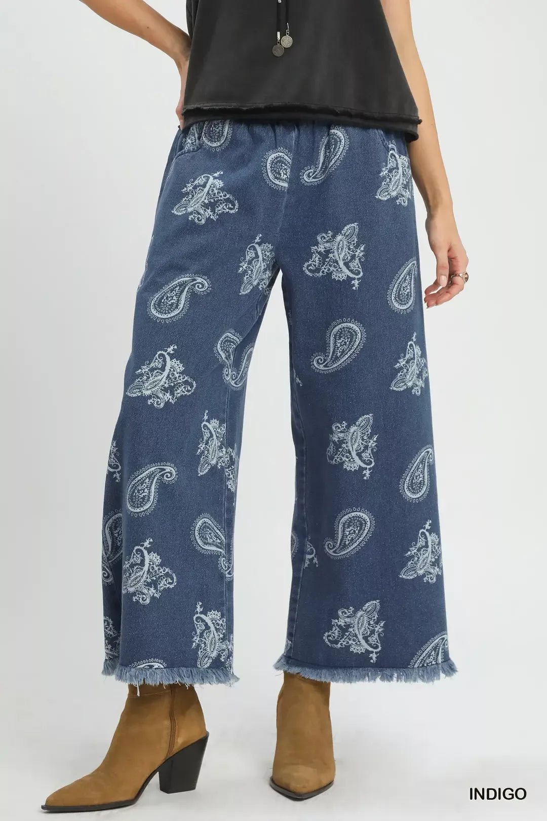 Umgee Denim Paisley Wide - Leg Pants - Bitsy Gypsy Boutique