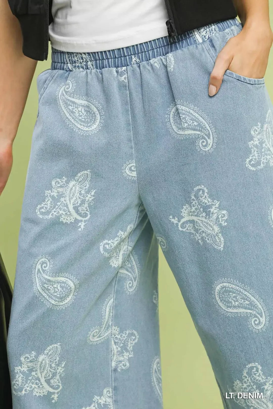 Umgee Denim Paisley Wide - Leg Pants - Bitsy Gypsy Boutique
