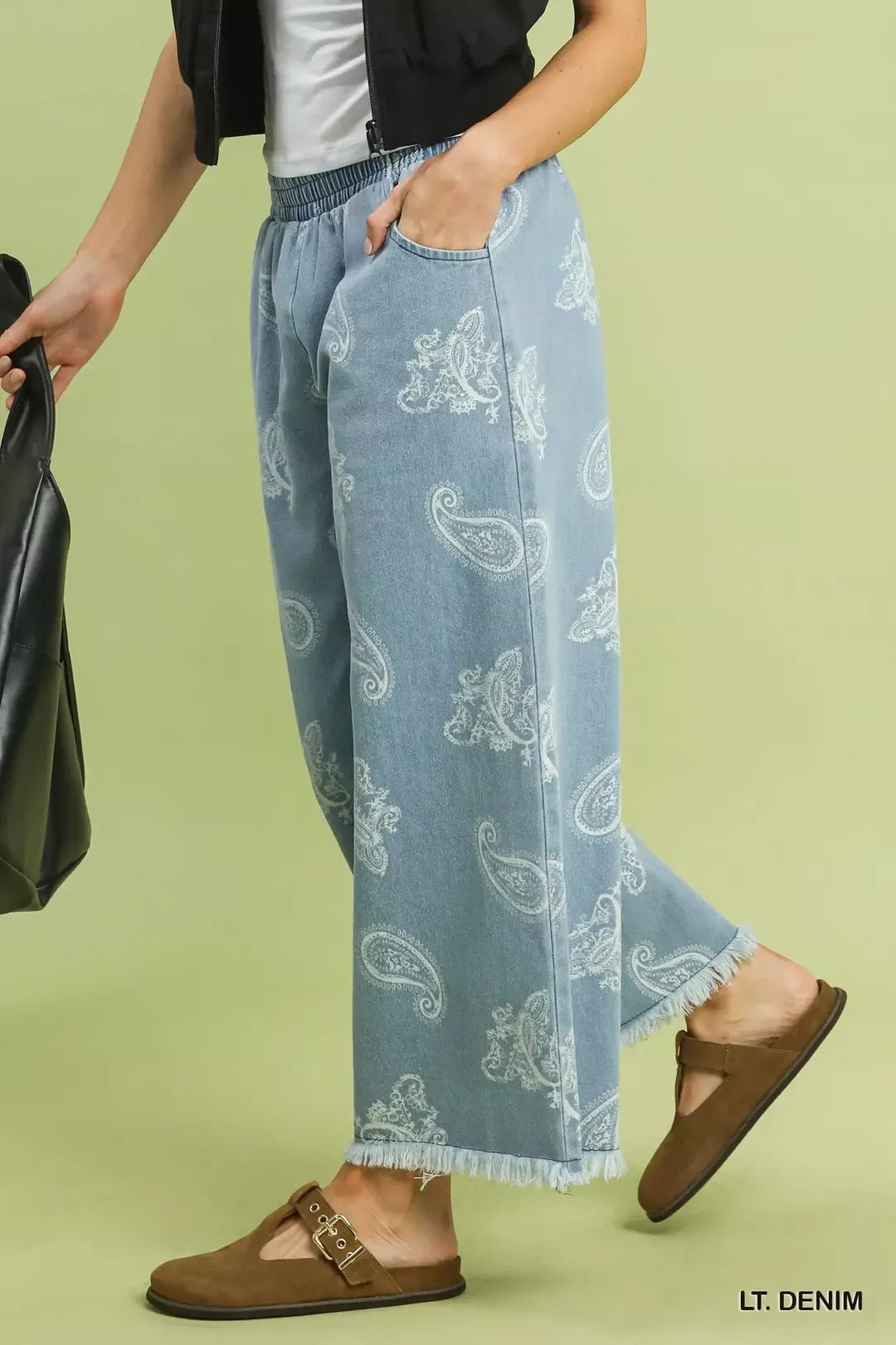 Umgee Denim Paisley Wide - Leg Pants - Bitsy Gypsy Boutique