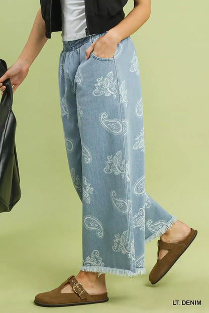 Umgee Denim Paisley Wide - Leg Pants - Bitsy Gypsy Boutique