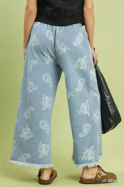 Umgee Denim Paisley Wide - Leg Pants - Bitsy Gypsy Boutique