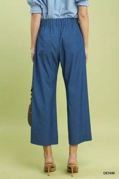 Umgee Denim Wide Leg Crop Pants with Front Pockets - Bitsy Gypsy Boutique