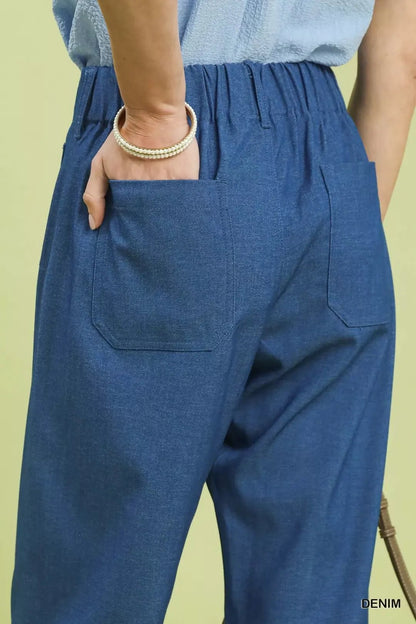 Umgee Denim Wide Leg Crop Pants with Front Pockets - Bitsy Gypsy Boutique
