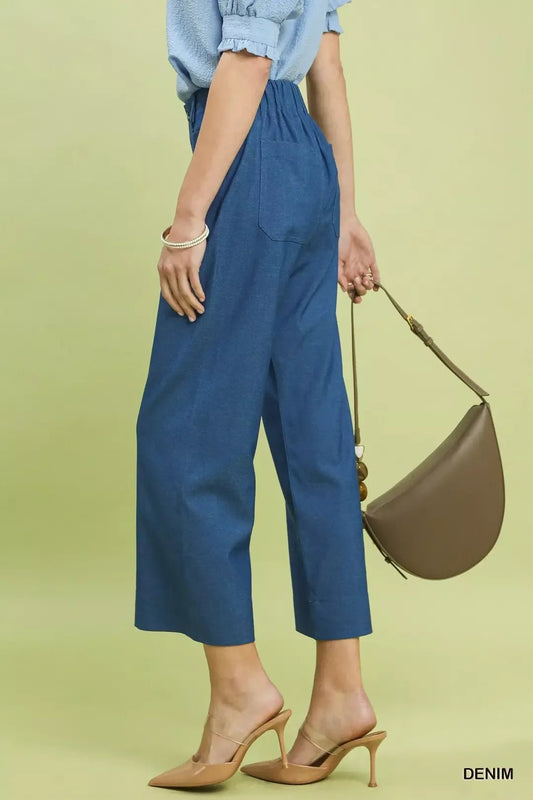 Umgee Denim Wide Leg Crop Pants with Front Pockets - Bitsy Gypsy Boutique