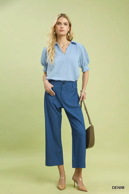Umgee Denim Wide Leg Crop Pants with Front Pockets - Bitsy Gypsy Boutique
