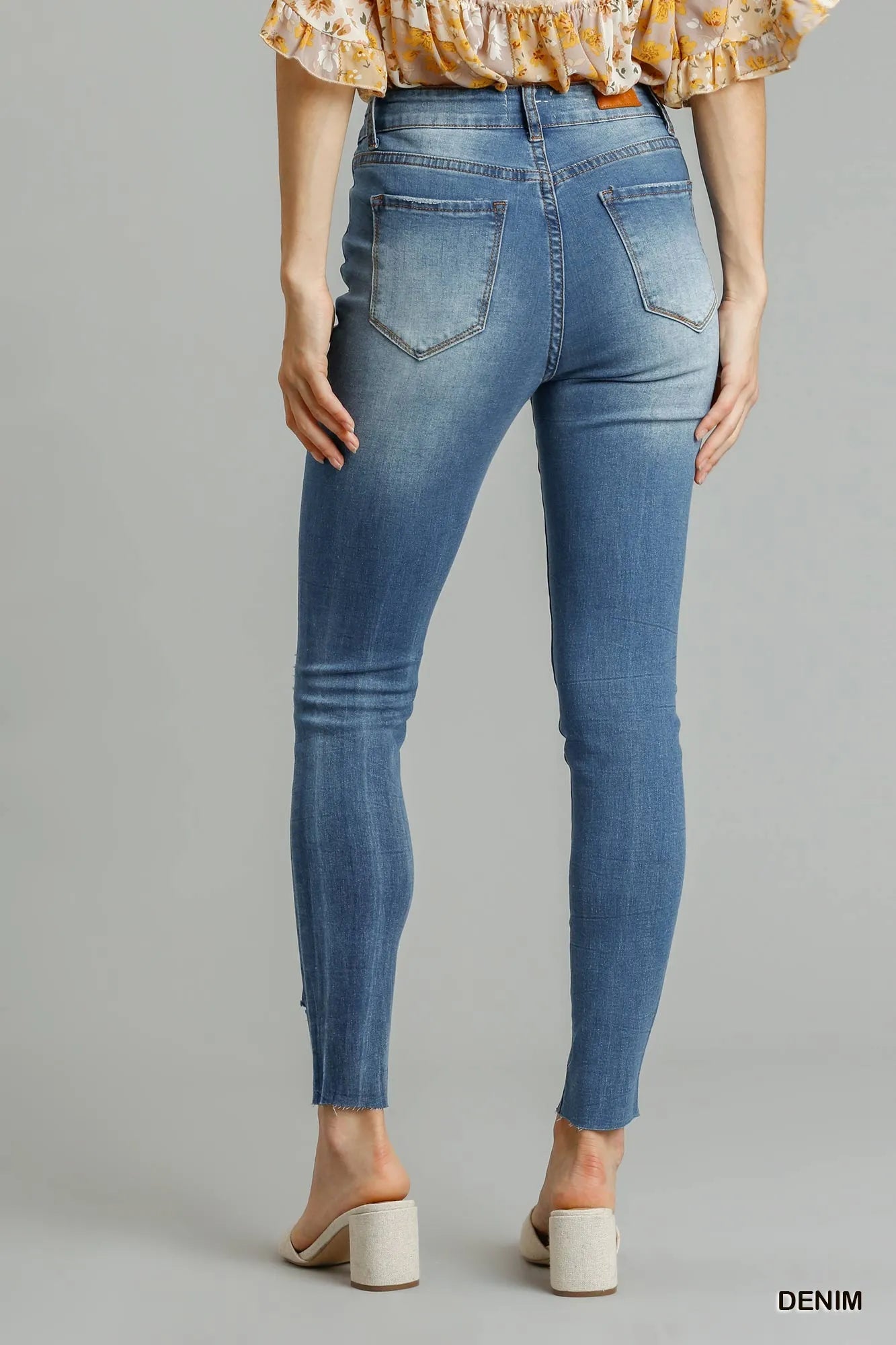 Umgee Distressed Skinny Jeans with Edge Detail - Bitsy Gypsy Boutique