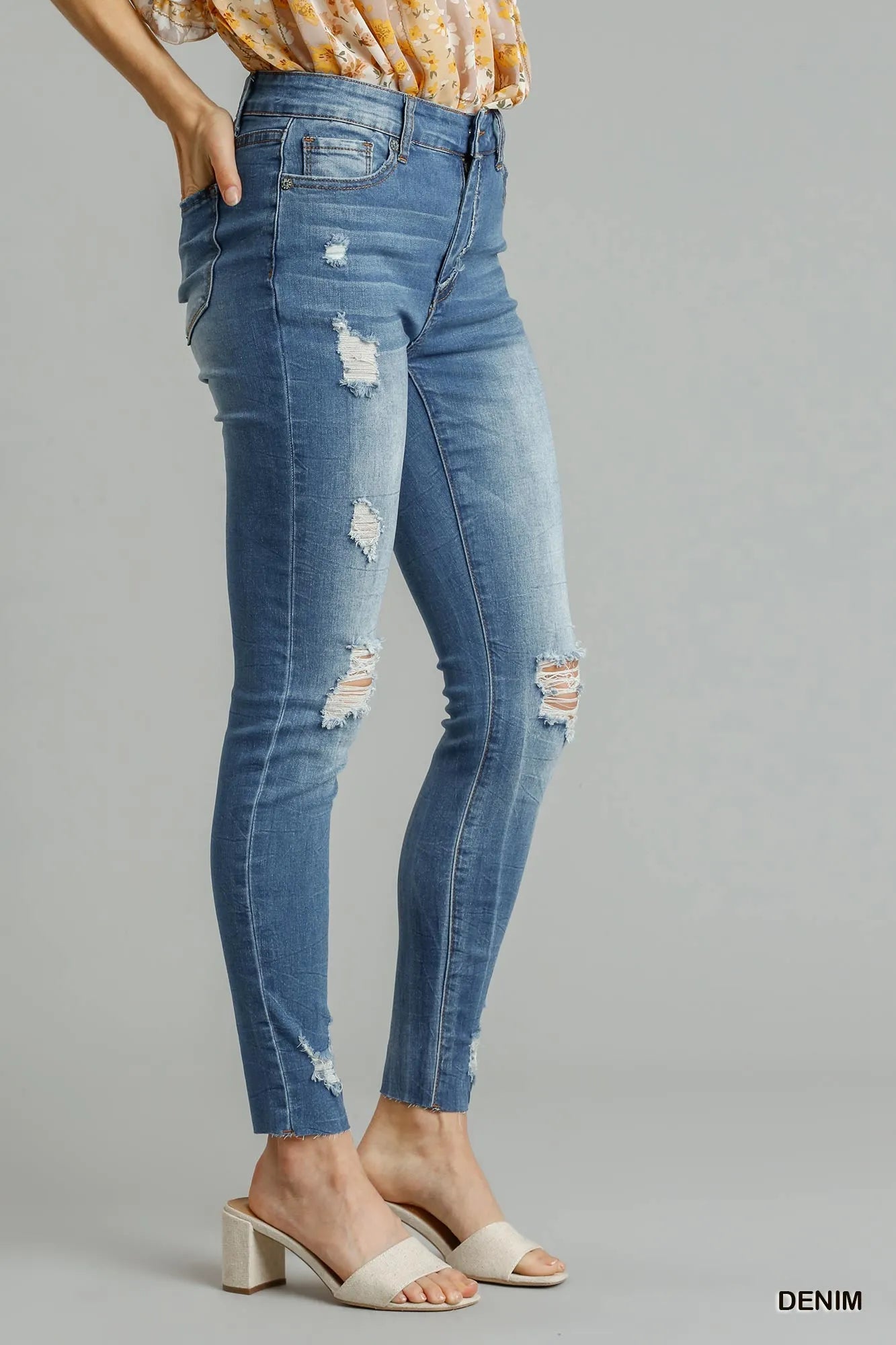 Umgee Distressed Skinny Jeans with Edge Detail - Bitsy Gypsy Boutique