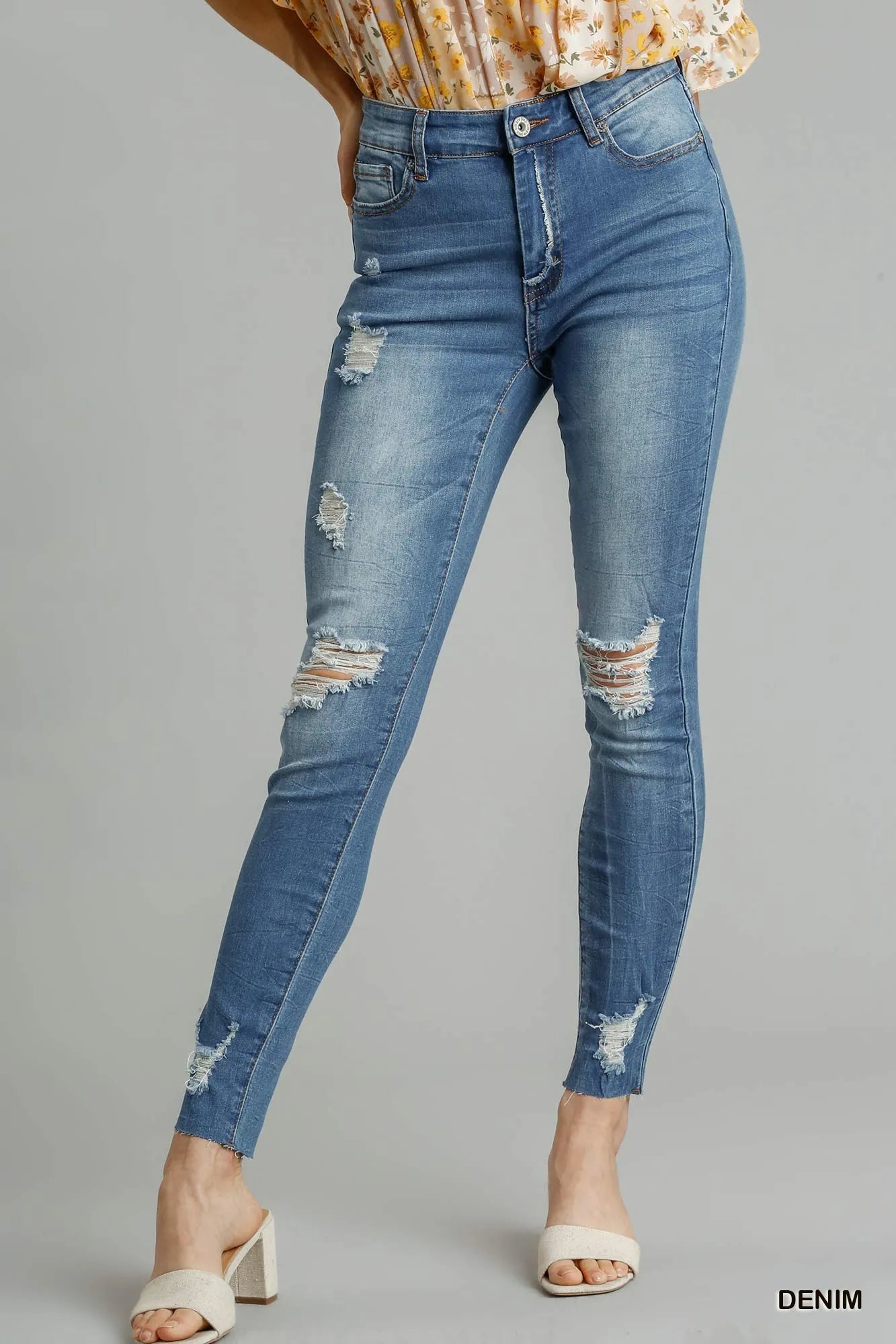 Umgee Distressed Skinny Jeans with Edge Detail - Bitsy Gypsy Boutique
