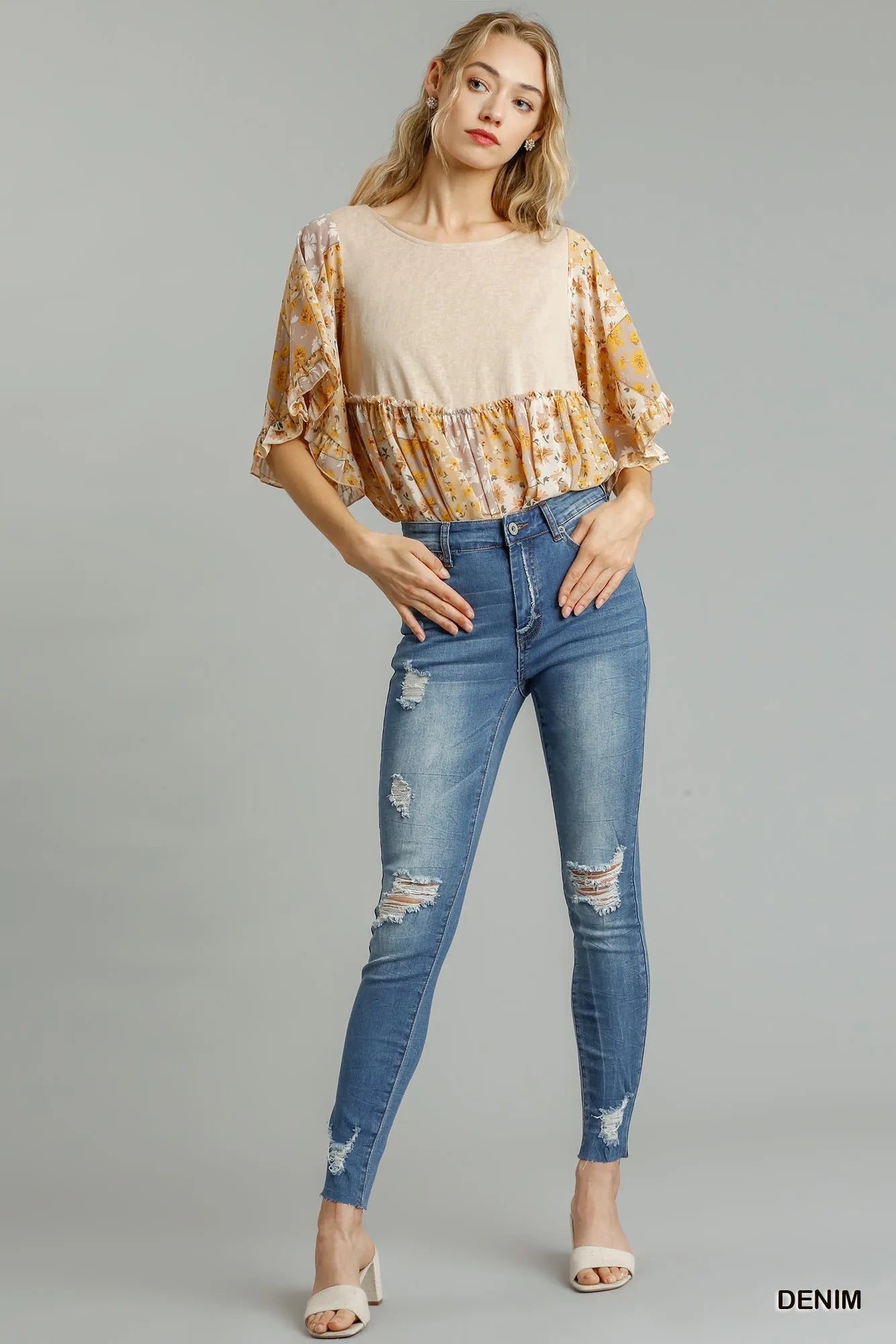 Umgee Distressed Skinny Jeans with Edge Detail - Bitsy Gypsy Boutique