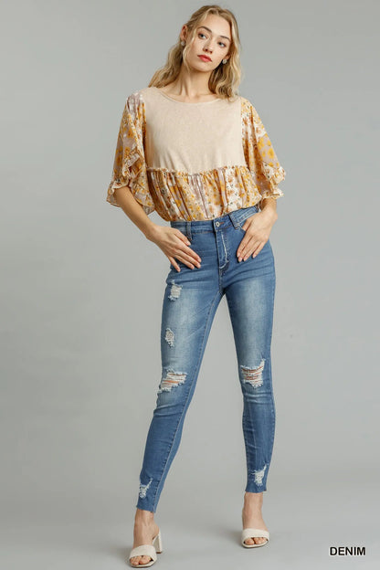 Umgee Distressed Skinny Jeans with Edge Detail - Bitsy Gypsy Boutique