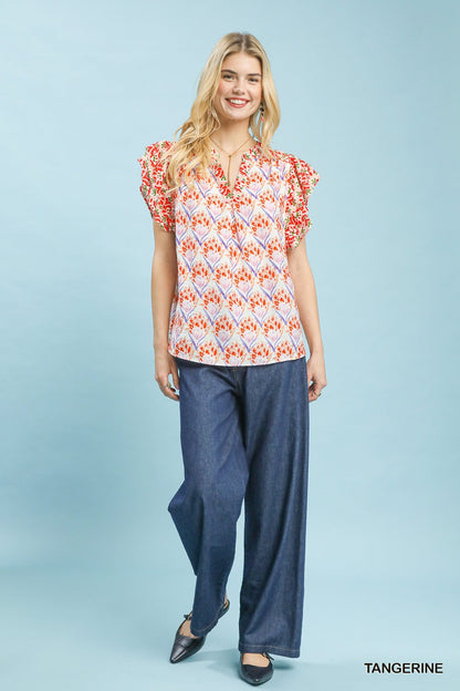 Umgee Double Frill Sleeve Floral Blouse - Bitsy Gypsy Boutique
