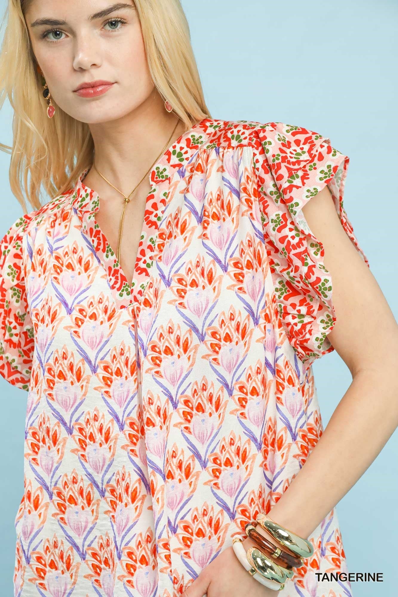 Umgee Double Frill Sleeve Floral Blouse - Bitsy Gypsy Boutique