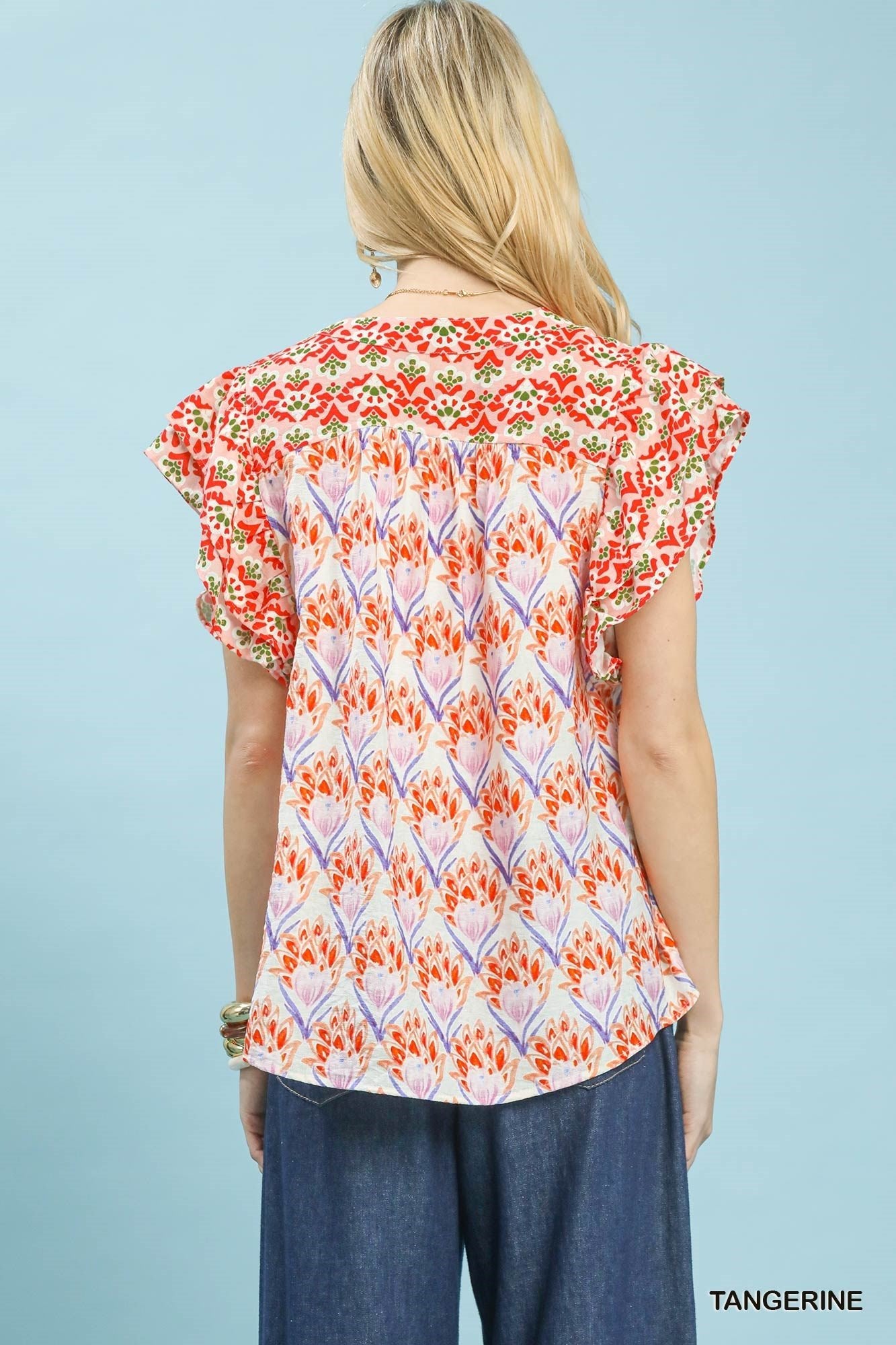 Umgee Double Frill Sleeve Floral Blouse - Bitsy Gypsy Boutique