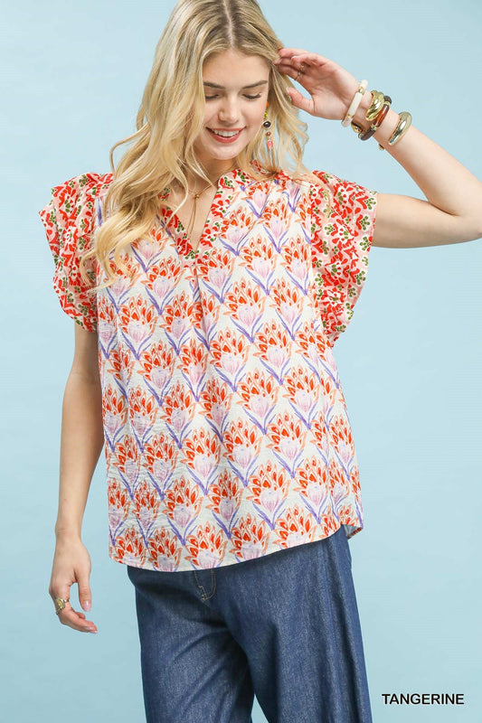 Umgee Double Frill Sleeve Floral Blouse - Bitsy Gypsy Boutique