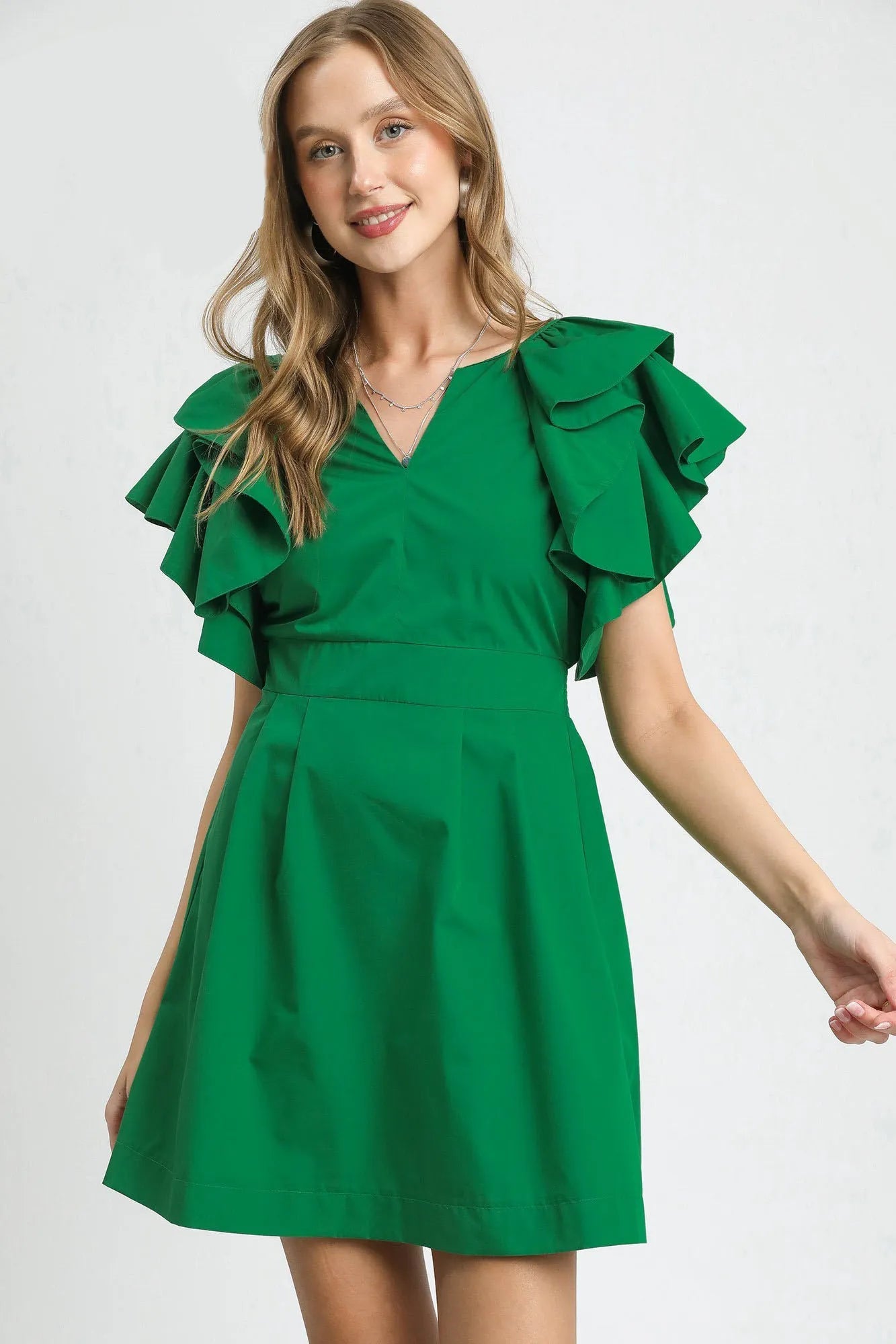 Umgee Double Ruffle Sleeve Fit and Flare Dress - Bitsy Gypsy Boutique