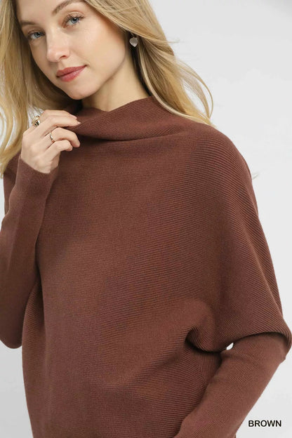 Umgee Draped Turtleneck Long Sleeve Knit Top - Bitsy Gypsy Boutique
