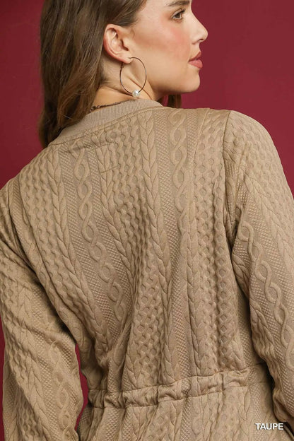 Umgee Drawstring Cable Knit Mini Dress with Pockets - Bitsy Gypsy Boutique