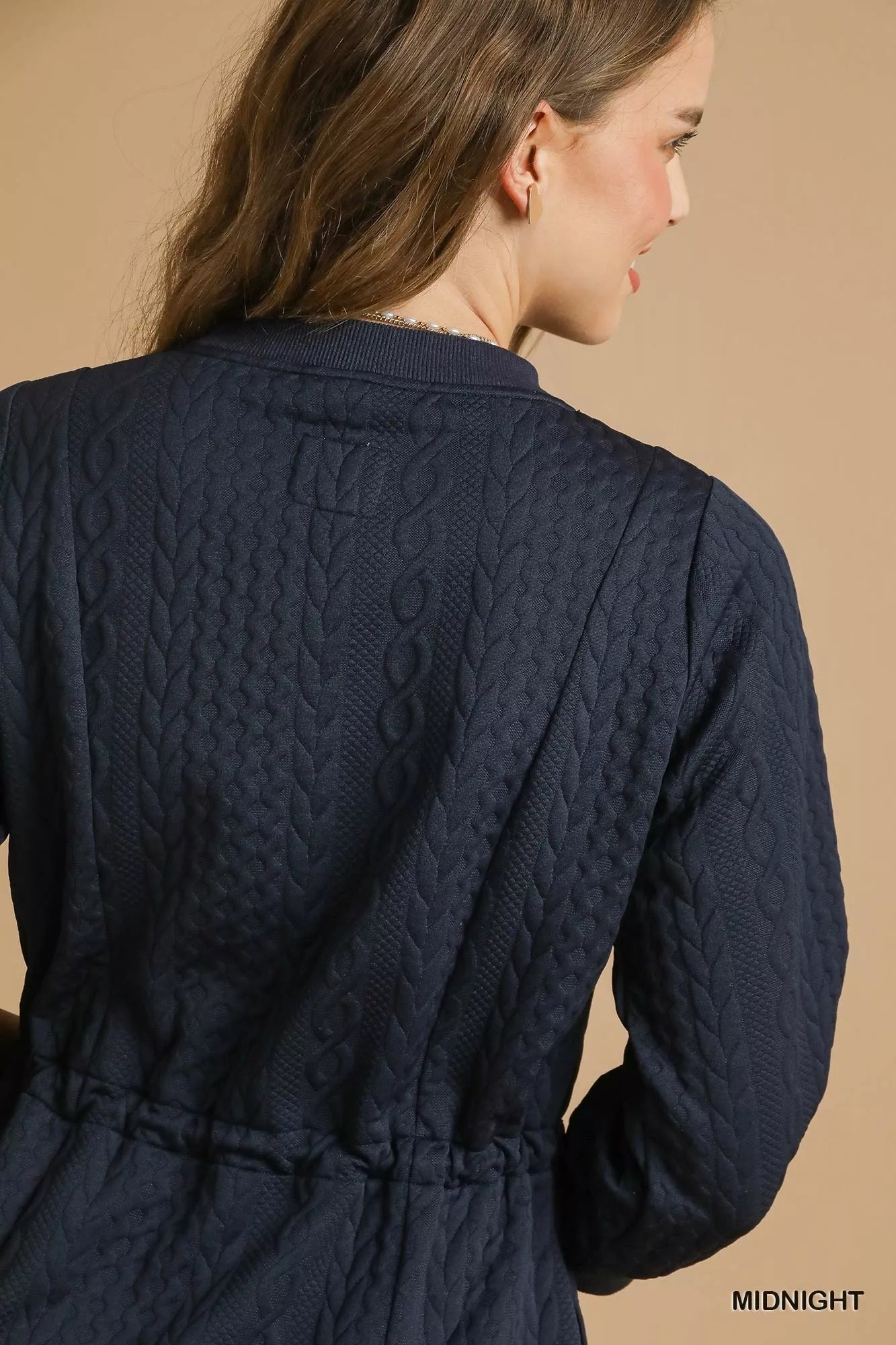 Umgee Drawstring Cable Knit Mini Dress with Pockets - Bitsy Gypsy Boutique