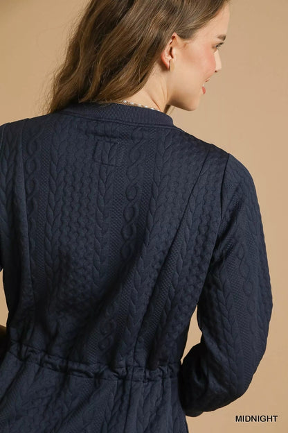 Umgee Drawstring Cable Knit Mini Dress with Pockets - Bitsy Gypsy Boutique