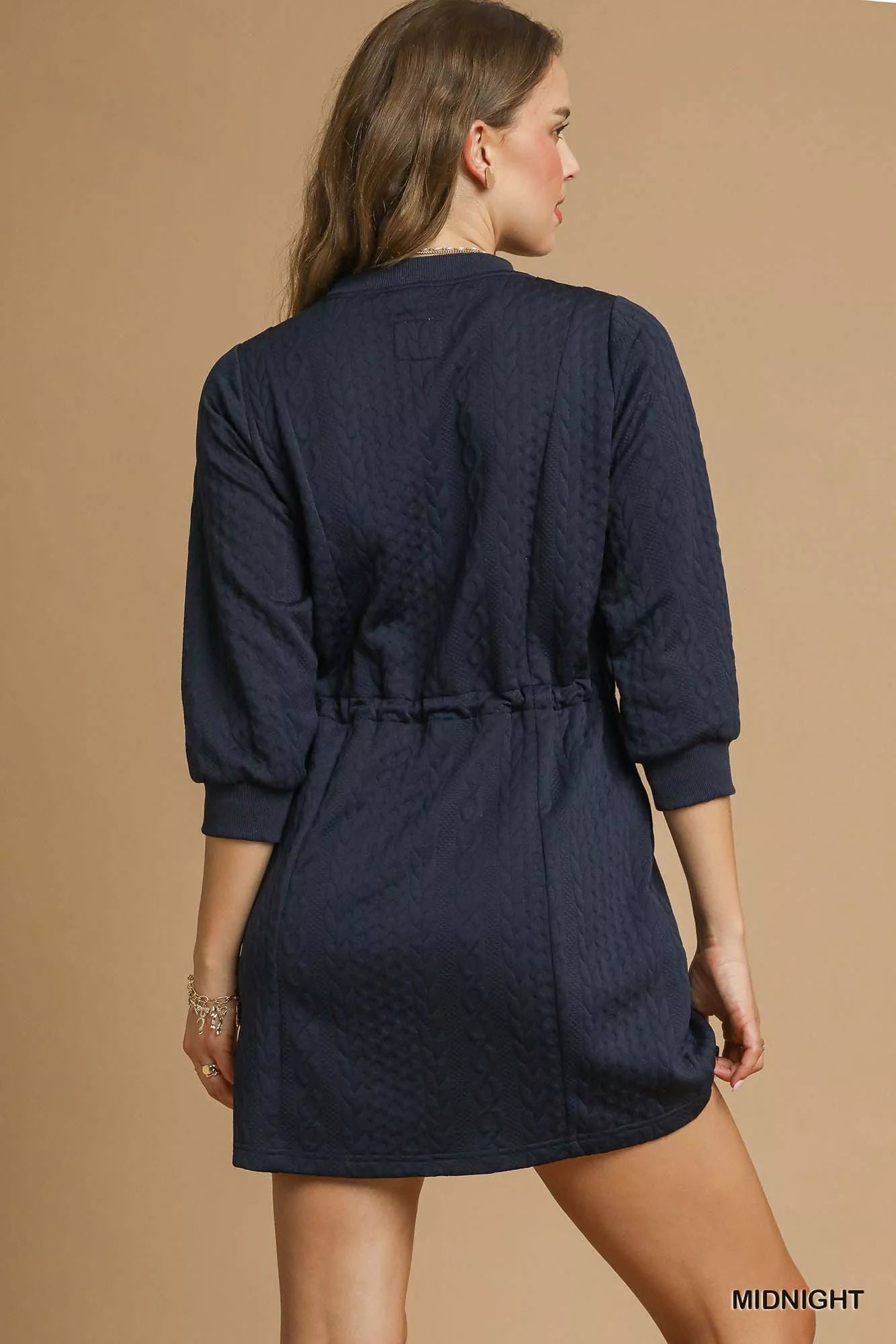 Umgee Drawstring Cable Knit Mini Dress with Pockets - Bitsy Gypsy Boutique