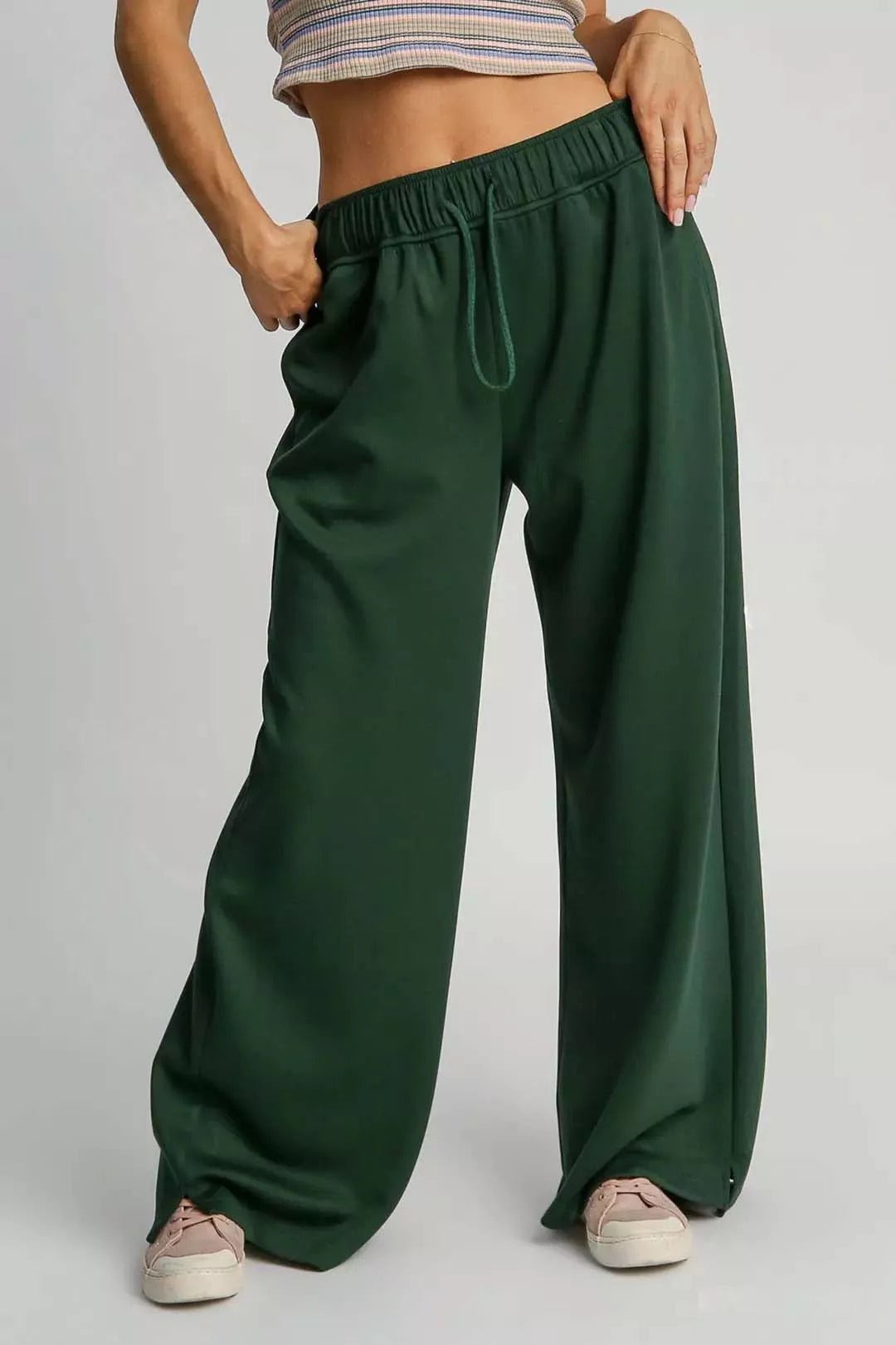 Umgee Elastic Drawstring Waistband Wide Leg Pants - Bitsy Gypsy Boutique