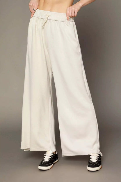Umgee Elastic Drawstring Waistband Wide Leg Pants - Bitsy Gypsy Boutique