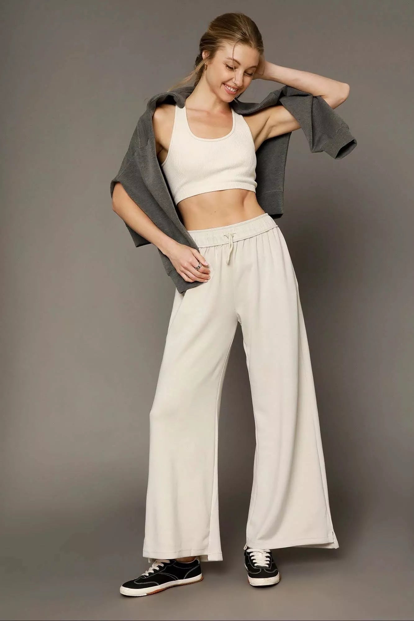 Umgee Elastic Drawstring Waistband Wide Leg Pants - Bitsy Gypsy Boutique